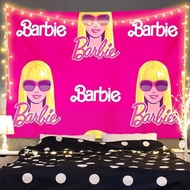[Ready Stock] Pink Barbie Tapestry background room decoration bedside tapestry camping tapestry Barb