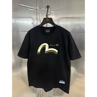 Evisu/Fushen T-shirt Uniseks, T-shirt Bercetak, T-shirt Kasual, T-shirt Leher Bulat, T-shirt Perniag