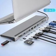 12in1 Type-C Docking Station dual HDMI VGA AUDIO tf/sd Ethernet PD USB C HUB แล็ปท็อปแท็บเล็ต Dockin