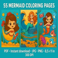 55 Mermaid Coloring Pages for Kids (V2) | Fun Underwater Printable Activity Sheets | Instant Digital