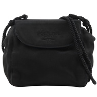Prada PRADA Logo Fringe Shoulder Bag, Satin, Black, Crossbody, Magnulate Closure, Women's [Used]