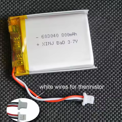 3.7V 800mAh 2.96Wh 3 Wires NTC Thermistor Polymer Li LiPo Battery 603040 JST 3Pin 1.0mm Connector Fo