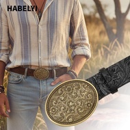 HABELYI Carved Buckle Embossed Belt, PU Leather Retro Western Cowboy Belt, Trendy Vintage Punk Rock 
