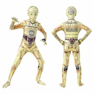 C-3PO Robot Costume Halloween Cosplay See-Threepio Protocol Droid Mask Jumpsuit