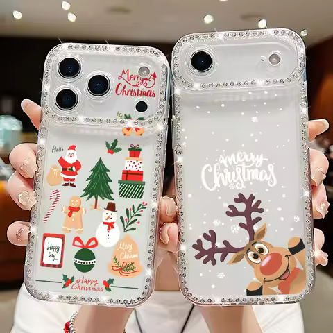 For iPhone 17 Pro Max Case Christmas Elk Santa Claus Diamond Cover For iPhone 13 14 15 12 11 16e 17 