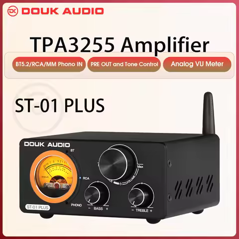 Douk Audio ST-01PLUS HiFi Bluetooth TPA3255 Digital Amplifier VU Meter Turntable Audio Stereo Amp