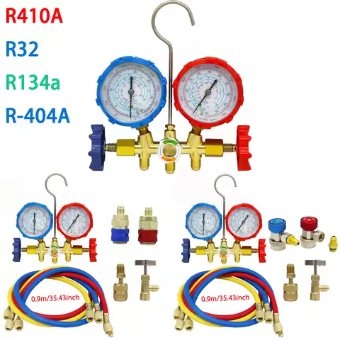 Refrigeration Manifold Gauge 3 Way AC Diagnostic Manifold Gauge Set for Freon Charging Fits R32 R410