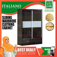 Ready-Fixed 4 Feet Sliding Door Wardrobe Clothing Cabinet (Dark Brown Color)