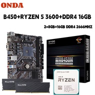 ONDA B450 Motherboard Kit With Ryzen 5 3600 R5 CPU Processor DDR4 16GB(2*8GB) 2666Mhz Memory B450M AM4 Set