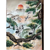 Crane Painting Landscape Nature Watercolor Size A3/29.7x42 cm A Hundred-Pound Paper That Can Be Used