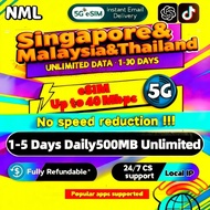 NML Malaysia &Thailand &Singapore eSIM 5G 1-8 Days Daily500MB High-Speed Unlimited Data eSIM MY&TH&S