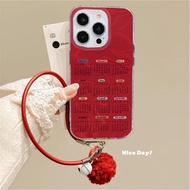 3D Fuzzy Ball Bell Red Lanyard Case for Samsung Galaxy S25 S24 S23 S22 S21 Ultra S25 S24 Plus S23 S2