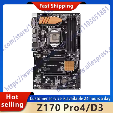 Used Z170 Pro4/D3 desktop motherboard suitable for Z170 Z170M DDR3 LGA 1151 original desktop motherb