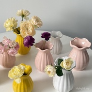 High-End Niche Lotus Stone Embossed Small Milk Pot Ceramic Vase Living Room Dried Flower Arrangement