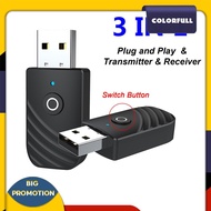 [Colorfull.sg] 3 in 1 USB Bluetooth-compatible 5.0 Audio Transmitter Receiver for TV PC Car Hea