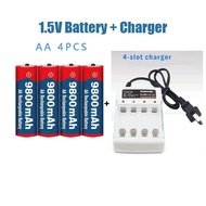 Rechargeable Battery 1.5V AA 9800mAh 1.5V AAA 8800mAh Alkaline with Charger for Toy Clock Radio LED