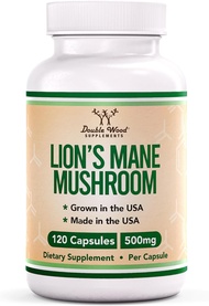 Double Wood Lions Mane Supplement Mushroom Capsules (Two Month Supply - 120 Count) for Brain Support and Immune Health