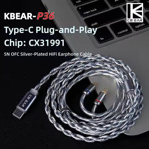 KBEAR P36 typeC plug earphone Upgraded cable 5N OFC Silver-Plated HiFi Cable CX31991 High-Performanc