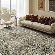 8x10 Area Rugs for Bedroom Washable Living Room Rugs- Yellowish-Brown-Light Gray-Off-White