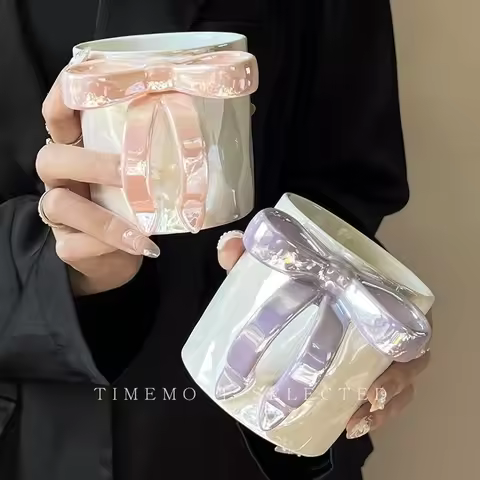 Noble Bowknot Ceramic Mug Pearlescent Water Cup New Breakfast Cup Tea Milk Coffee Cup Women's Home D