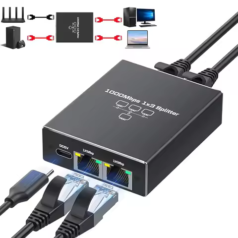 1000Mbps Ethernet Splitter Adapter LAN Extender RJ45 1to3 Network 1-in 3-out Works Simultaneously Fo
