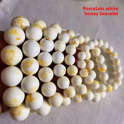Ancient Porcelain White Single Circle Bracelet 108 round Beads Unisex Amber Buddhist Beads Live Broa