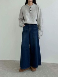Moci韓國秋季闊腳牛仔褲