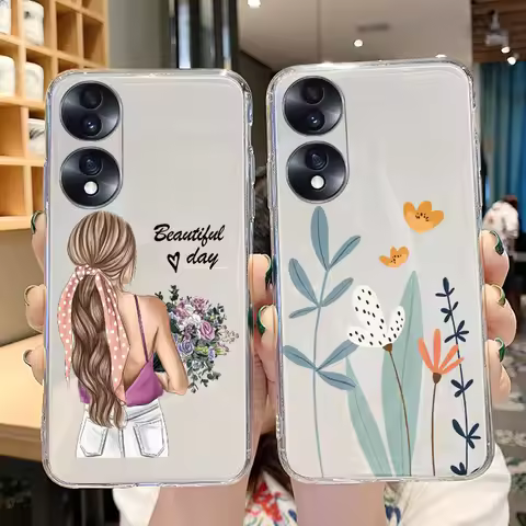 Cute Soft Cover For Honor 70 Honor70 Phone Cases Daisy Flower Heart Clear Bumper Transparent Funda F