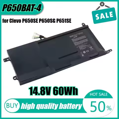 14.8V 60Wh P650BAT-4 Laptop Battery for Clevo P650SE P650SG P651SE P651SG P671RG Hasee Z7