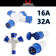millionhardware - Industrial Plug Wall Socket Connector 16A / 32A 3pin 220-250v 16A 3 Pin Plug Socket 1 Way / 3 Way Splitter Weatherproof Waterproof Panel Socket Connector