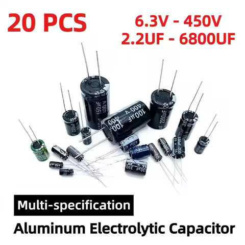 20PCS Aluminum Electrolytic Capacitor 6.3V 10V 16V 25V 35V 50V 400V 450V 22UF 100UF 220UF 330UF 470U