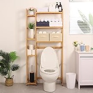 Homde Over The Toilet Storage with Basket and Drawer, Bamboo Bathroom Organizer with Adjustable Shelf &amp; Waterproof Feet Pad, Space Saver Storage Rack for Bathroom, Restroom, Laundry,Natural