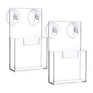 [sillyshuai]Wall Mount Acrylic Brochure Holder 2 Pcs with Suction Cups Clear Window Flyer Organizer 