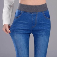 【40-100KG】 Moyan กางเกง ขายาว ผู้หญิง กางเกงยีนส์ กางเกง ผญเอวสูง ผญ กางเกงยีนเอวยืด กางเกง ผู้หญิง กางเกงยีนส์ผู้หญิง เอวยางยืด ทรงสลิม ไซส์ใหญ่ สไตล์เกาหลี