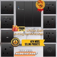 [SIRIM] Fashion frameless 1/2/3/4gang/1way/2way switch (LED indicator) USB socket wall switch ultra 