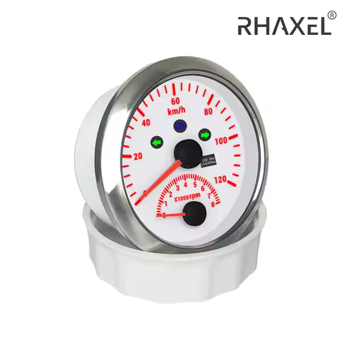 RHAXEL 85mm Auto Motorcycle Speedometer GPS Gauge 0-200km/h Odometer with Tachometer 8000RPM Red Bac