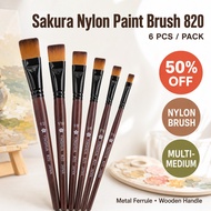 Nylon Flat Paint Brush Set 820 6PCS for Oil Acrylic Glass Gouache Watercolour Painting with Wooden H