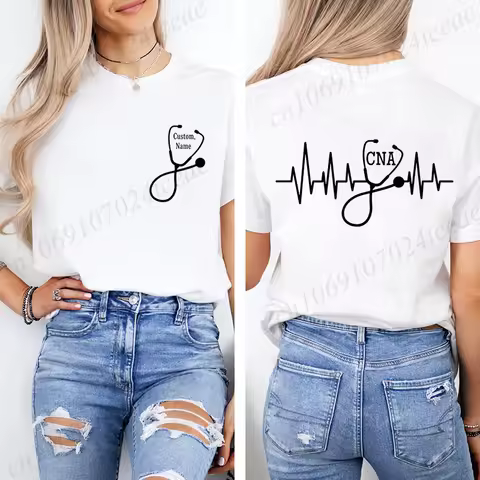 Custom CNA Shirt,Heart Beat Stethoscope T-Shirts,Nurse Life Tees,Nursing School T Shirts,Custom Cert