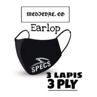 HITAM Specs MASK - 3PLY Cloth MASK/AERO MASK/3PLY Black MASK/3PLY EARLOOP Adult/Men
