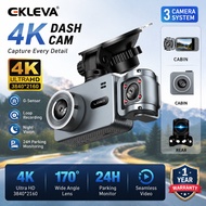 EKLEVA 4K Triple Lens DashCam Front 2160P with Inside/Rear 720P Night Vision WiFi App Control G-Sens