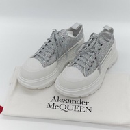 Alexander McQueen 亞歷山大·麥昆 Tread Slick 全銀亮粉 Holo Silver Glitter 亮面織物 繫帶 厚底運動鞋 EU37