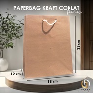 [12PCS] PLAIN CHOCOLATE KRAFT PAPER BAG - KRAFT MATERIAL WEDDING SOUVENIR BAG SIZE 18 x 23 x 12 CM