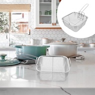 GB Stainless Steel Fryer Basket Square Deep Fryer Skimmers Frying Basket with Handle Steaming Basket