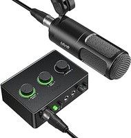 FIFINE Dynamic Microphone and XLR Audio Mixer, Studio Podcast Recording Bundle Set, Metal XLR Mic and USB Audio Interface with Headphone Monitoring, Volume Knob for Vocal/Voice Over/Dubbing-KS6