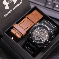 FREE BOX EXCLUSIVE+TALI JAM TANGAN PRIA UNDER ARMOR BINTIK CHRONO VARIASI RANTAI JAM TANGAN LAKI / J