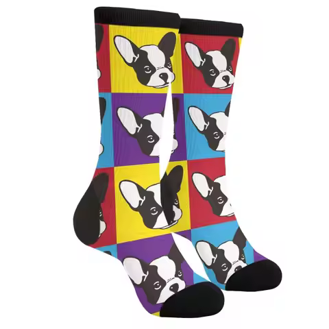 Cartoon Boston Terriers French Bulldog Face Dog Head Vintage Casual Funny Funky Novelty Socks For Me