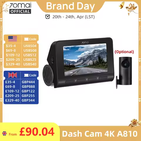 70mai 4K Dash Cam A810 Front Rear Set Suppor 4G Module LTE UP04 Remote Control GPS ADAS Car DVR 70ma
