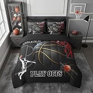 Erosebridal 7Pcs Basketball Court Printed Full Size Comforter Sets for Boys, Sports Theme Bedding Se