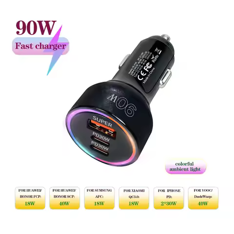90W 3Port Car Super Fast charger QC3.0+2xPD30W for HUAWEI/iPhone/Samsung/Xiaomi/Vivo fast charging c