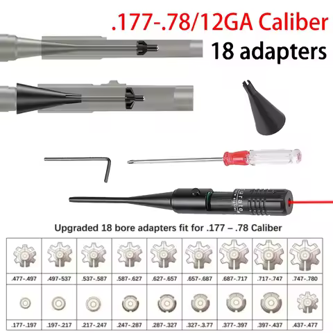 Green Red Laser Bore Sight Kit Boresighter Collimator for .177 .22 22LR .64 .78 12GA Caliber for Pis